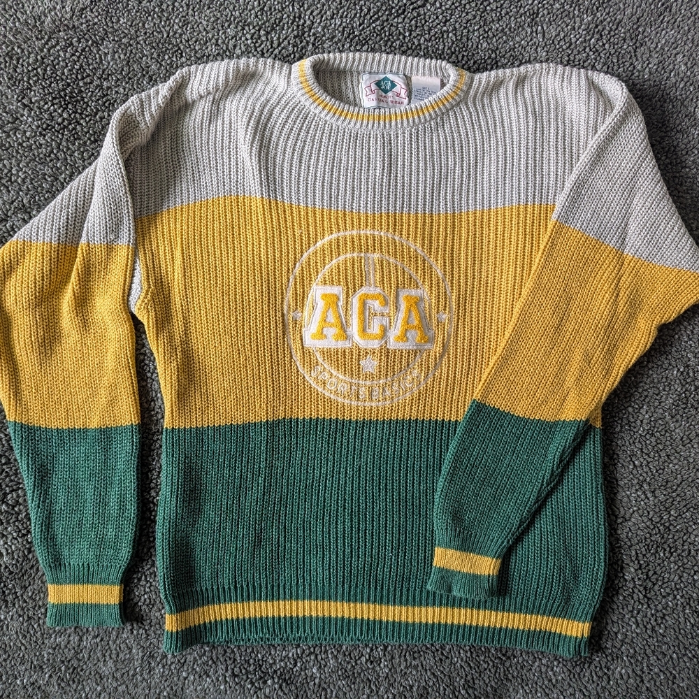 Vintage ACA JOE Cotton / Ramie Colour banded knitted Jersey made in Hong Kong